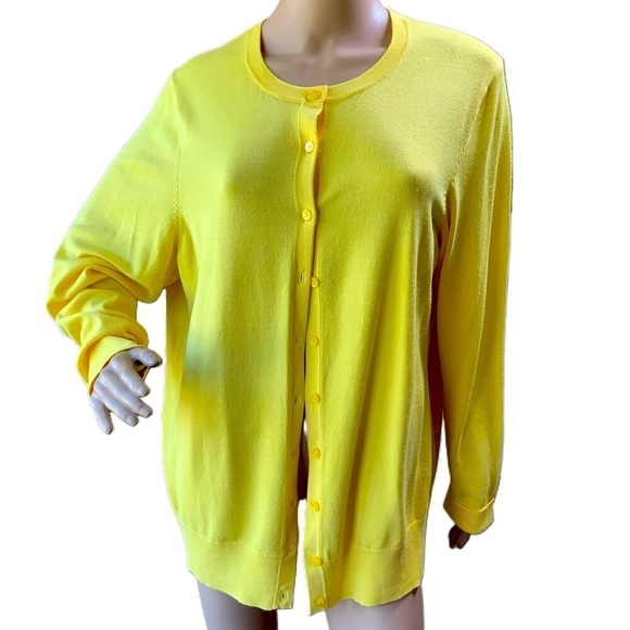 Charter Club Yellow Button Front Crew Neck Long Sleeve Academia Cardigan Size 2X - Picture 1 of 13